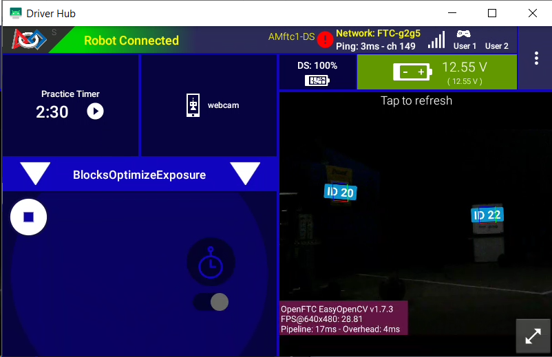 Image of DECODE field with obelisk AprilTag being processed