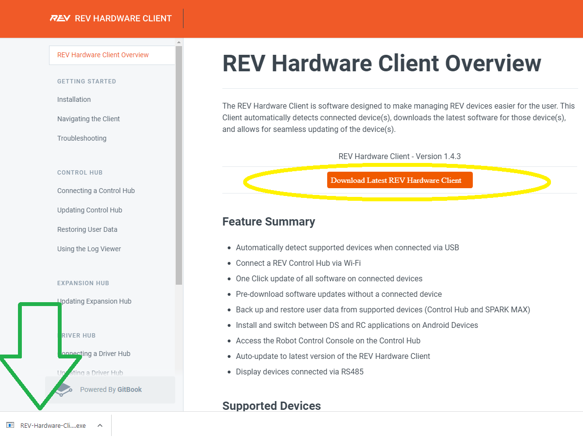 Downloading REV Hardware Client