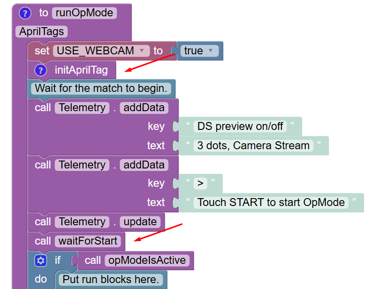 The init code for the webcam must be called before waitForStart.