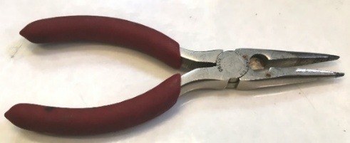 Red-handled needle nose pliers.