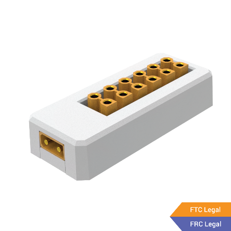 A REV XT30 power distribution block with multiple output ports.