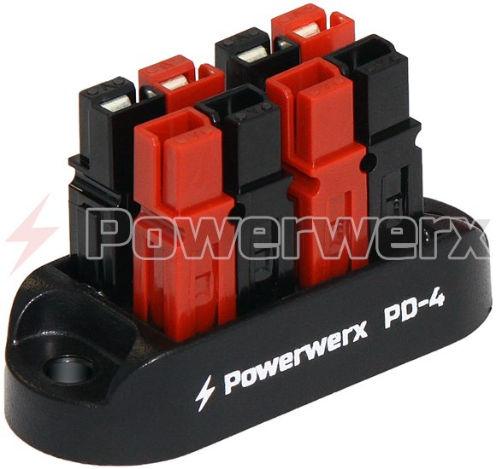 An Anderson Powerpole power distribution block with four output pairs.