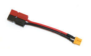 A short adapter cable with an Anderson Powerpole connector on one end and an XT30 connector on the other.