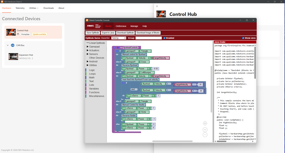 Example of active session programming through the RHC 2.